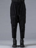 Dhygen Wool Cotton Stripe Combination Low Crotch Cropped Pants