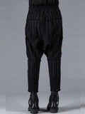 Dhygen Wool Cotton Stripe Combination Low Crotch Cropped Pants