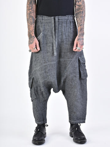 La Haine Inside Us Low Crotch Linen Dyed Cold Black Grey Trousers