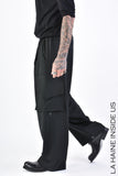 La Haine Inside Us Stretch Over Cargo Fluid Black Trousers