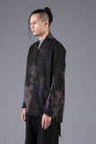 D.Hygen Brush Print Rayon x Cotton x Linen Shawl Collar Shirt