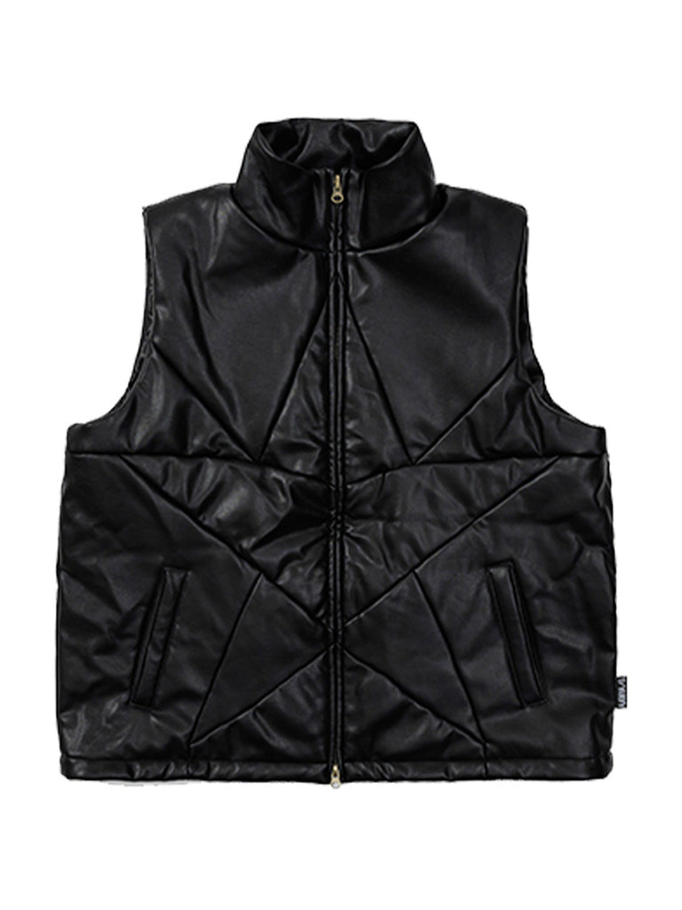 Ajo  Star Vegan Leather Puffer Vest [BLACK]