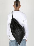 Ajo Vegan Leather Logo Embossed String Bag [BLACK]