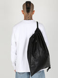 Ajo Vegan Leather Logo Embossed String Bag [BLACK]