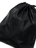 Ajo Vegan Leather Logo Embossed String Bag [BLACK]